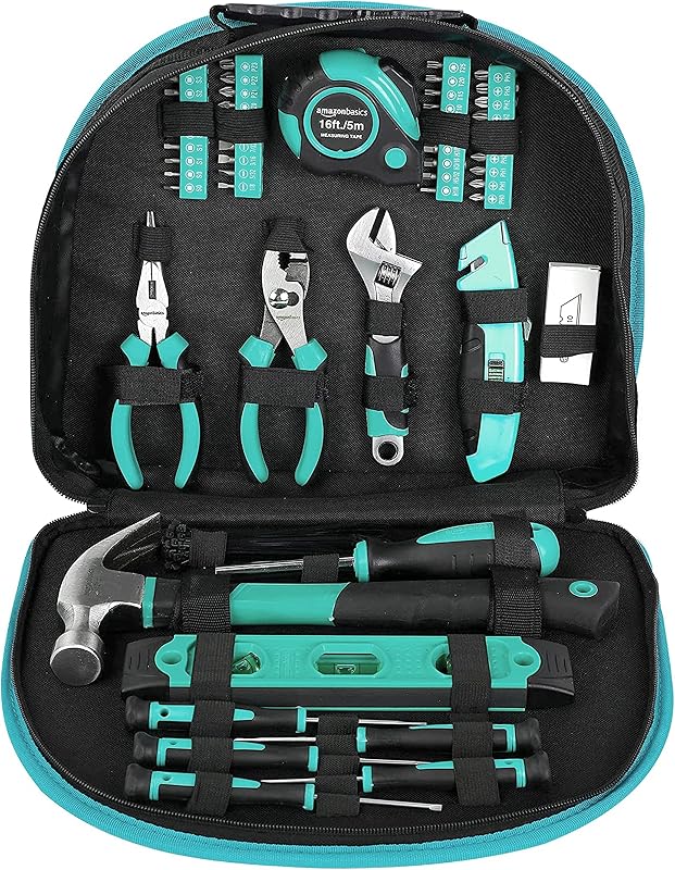 Jeu d'outils avec pochette ronde facile à transporter, 104 pièces (turquoise, 36,6 x 29 x 7,6 cm)