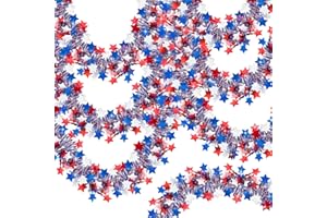 GUTAKZIO 50FT 4th of July Decorations 4th of July Garland Red White and Blue Tinsel Garlands Patriotic Garlands for Red White and Blue Holiday Party Memorial Day Independence Day 4th of July Decor