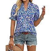 GRACE KARIN Womens Boho Summer Tops,V Neck Short Sleeve Blouses Casual,Floral Print Cotton Shirts Beach Vacation Clothes 2026