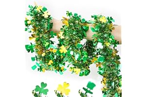 REGTEB 33FT St Patricks Day Decorations Garland Gold Green Shamrock Hat Tinsel Garland, Shiny Metallic Hanging Shamrock Garland Streamer Saint Patricks Day Decor for Home Indoor Outdoor Irish Party Supplies