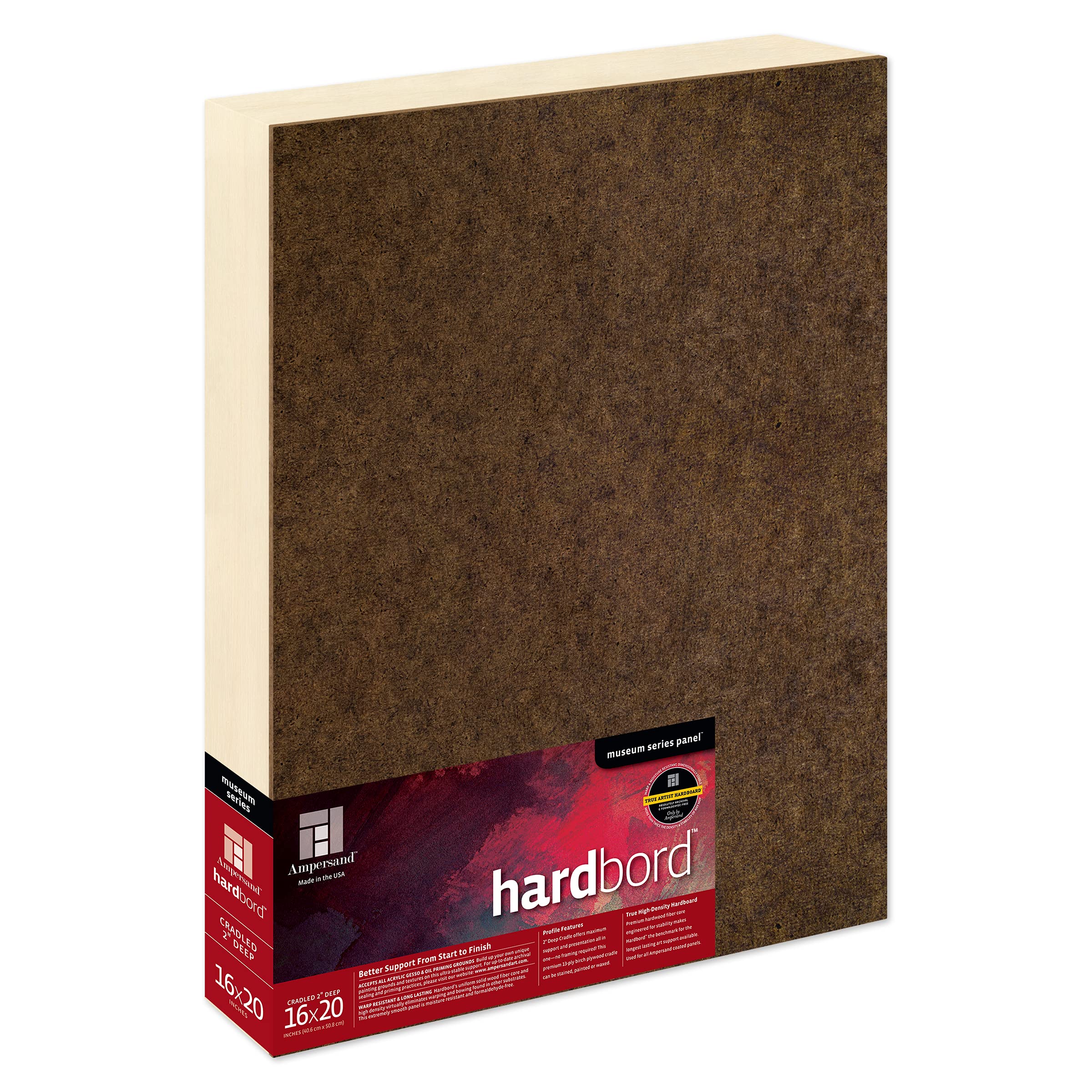 Ampersand Art Supply Hardboard Wood Painting Panel: Museum Series Hardbord, 16" x 20", 2 Inch Cradled Profile Image