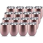 DOMICARE Stainless Steel Wine Tumbler Bulk with Lid, Personalized Rose Gold Insulated Tumblers Set, 12oz Travel Coffee Cups Pack of 16