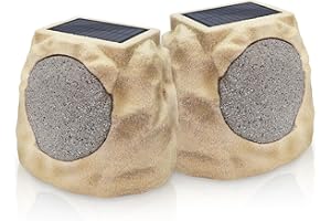 Postlucky Rock Speakers Outdoor Waterproof Wireless Bluetooth Solar Powered Outdoor Rock Speaker Rechargeable Battery Bluetooth Rock Speakers with 7 Light Colors for Patio Party Pool Garden - 2PC