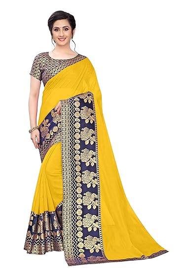 Womens Chanderi Cotton Jacquard Lace border Work Style Saree with Unstitched Jacquard Blouse Piece