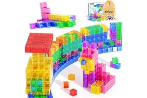 Magnetic Blocks - Transparent Magnet Cubes, Toddler Building Blocks, Sensory Autism Gifts for Kids Ages 3+, Preschool Travel 