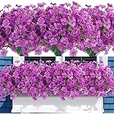 Uieke 16PCS Artificial Flowers for Outdoors UV Resistant Fake Flowers for Outside Indoor Home Porch Window Box Spring Summer Décor (Purple)