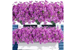 Uieke 16PCS Artificial Flowers for Outdoors UV Resistant Fake Flowers for Outside Indoor Home Porch Window Box Spring Summer Décor (Purple)
