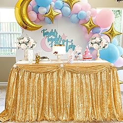 Table Skirt for Rectangle Table 6ft Gold Sequin