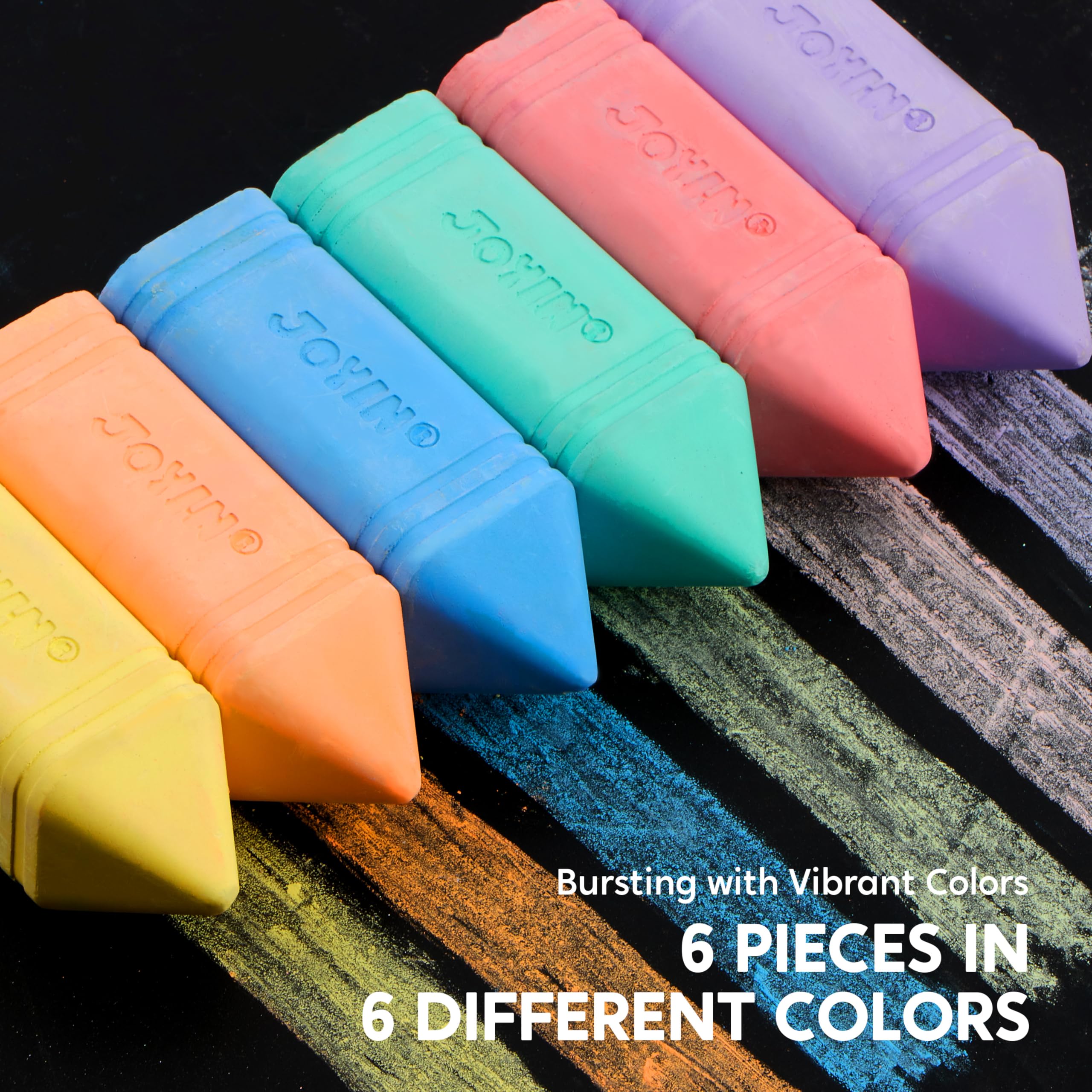 JOYIN 6 PCS Jumbo Sidewalk Chalk with 6 Colors, Washable Sidewalk Chalk for Kids, Non-Toxic Art Supplies, Outdoor Games, Playground Accessories