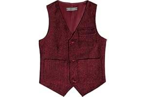BOIHEDY Boys Vest Vintage Tweed Toddler Little Kids Retro Waistcoat with Pocket Sleeveless Slim Fit Casual Vests Outfit