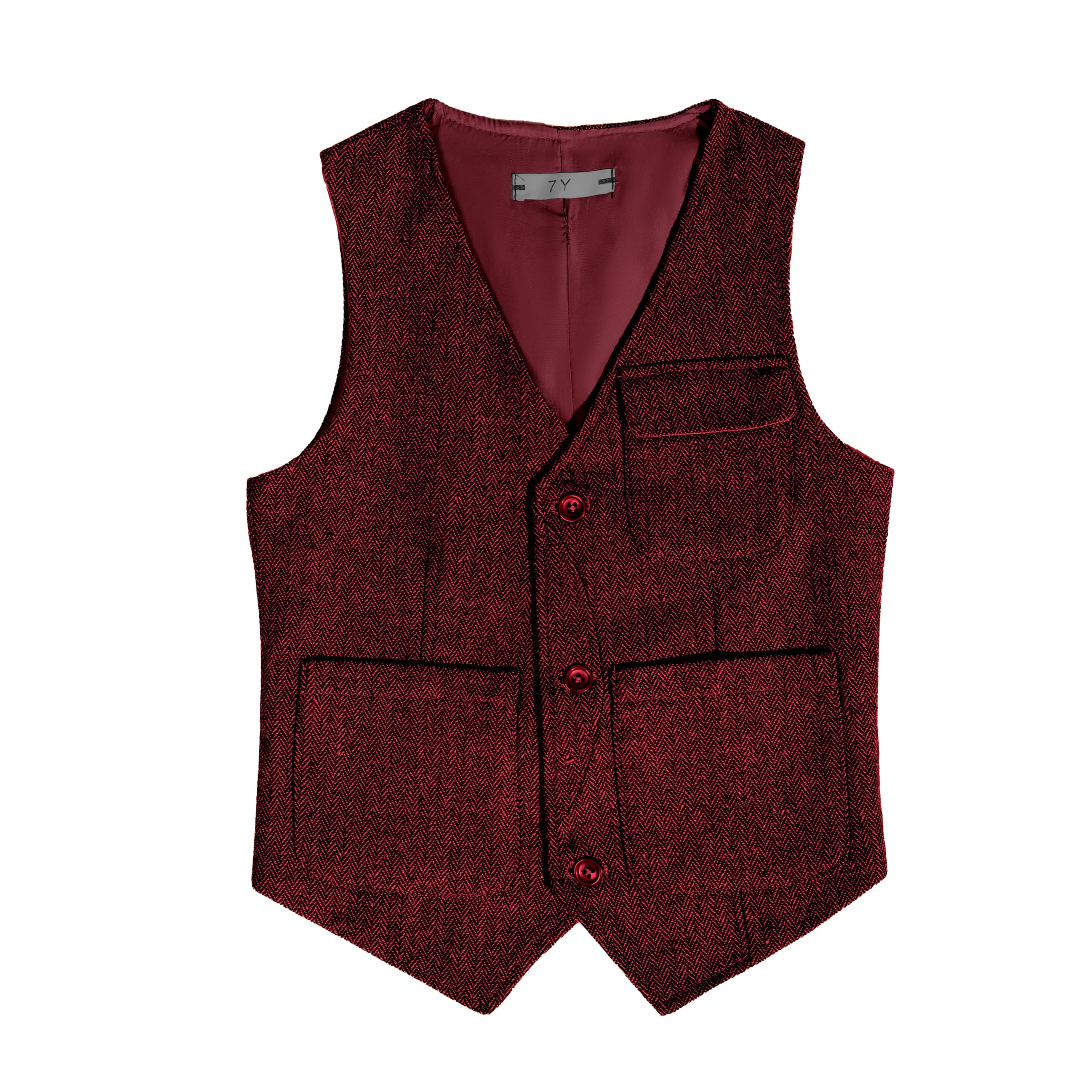 Photo 1 of Boy's Burgundy Vest for Kids Sleeveless Tweed Casual Waistcoat for Wedding Party Size 5