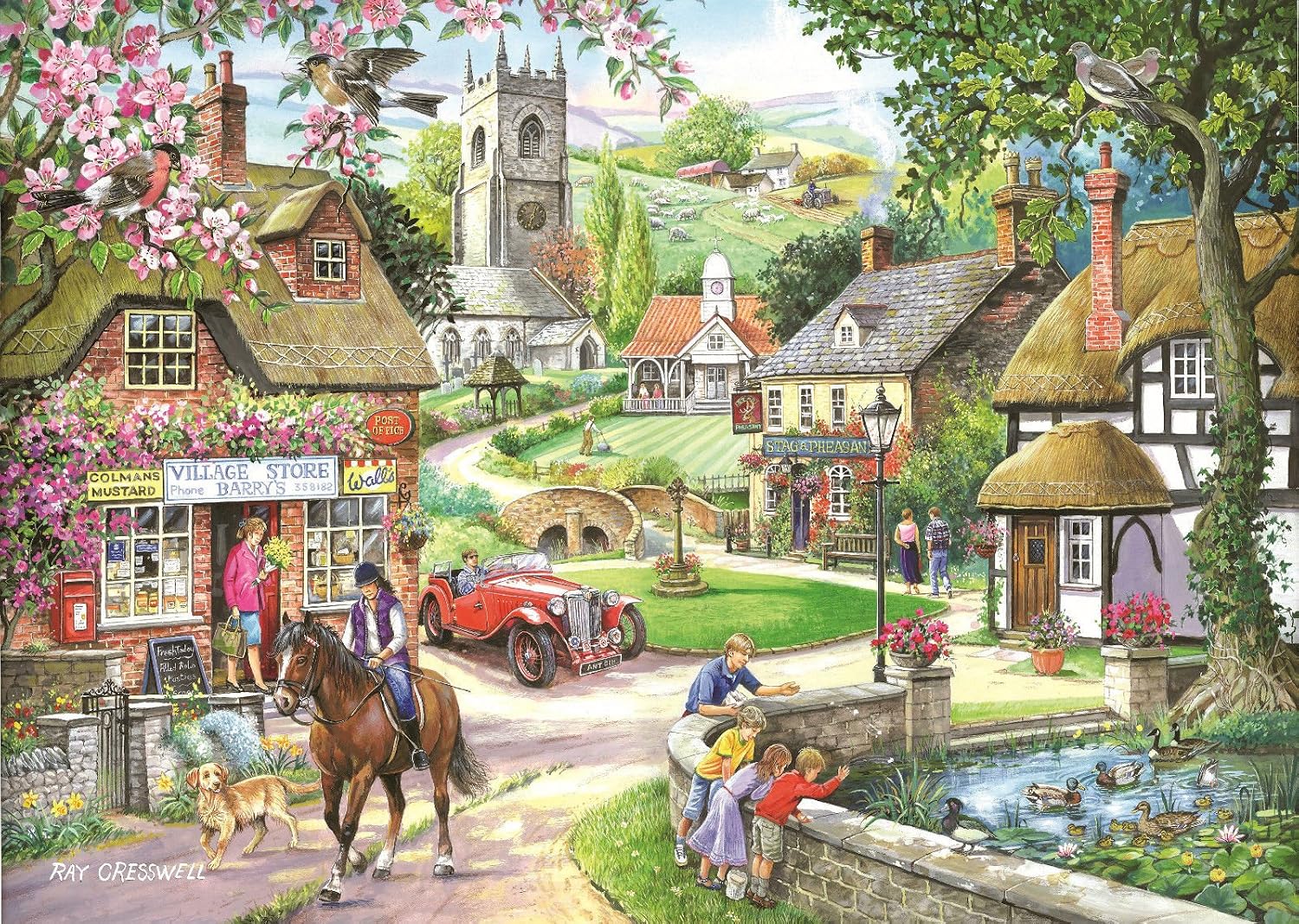 The House of Puzzles, Feeding The Ducks Jigsaw, 1000 Piece Jigsaws for Adults Artist Illustrated, Scenic Landscape