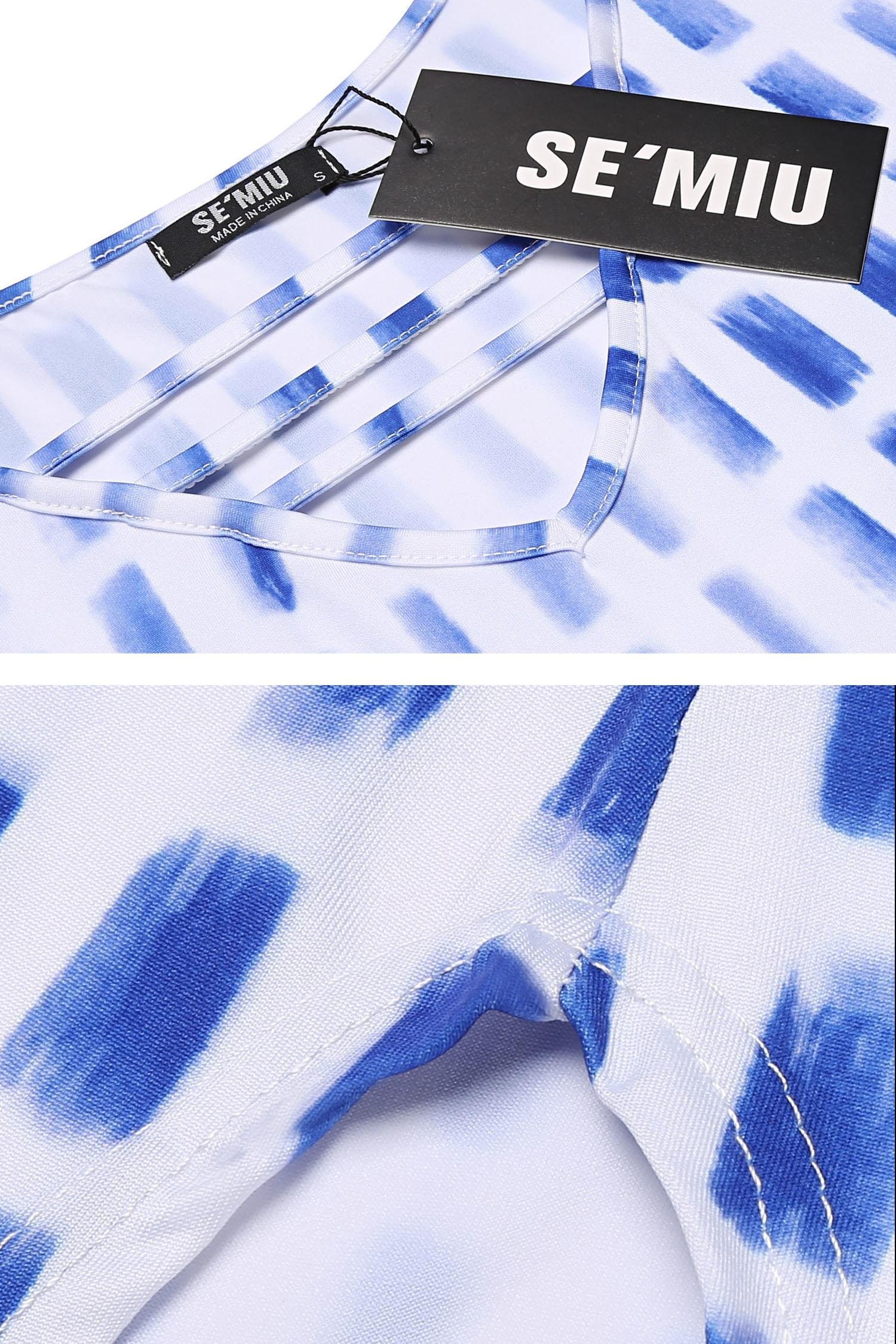 SE MIU Women Casual Maxi Long Sleeve Split Tie Dye Shift Dress