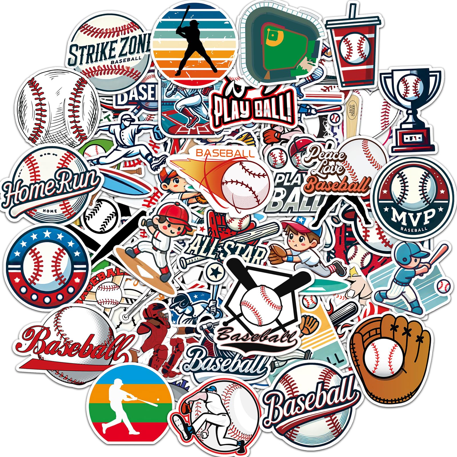 RhythmFit 100 Pcs Baseball Stickers for Boys, Baseball Party Favors