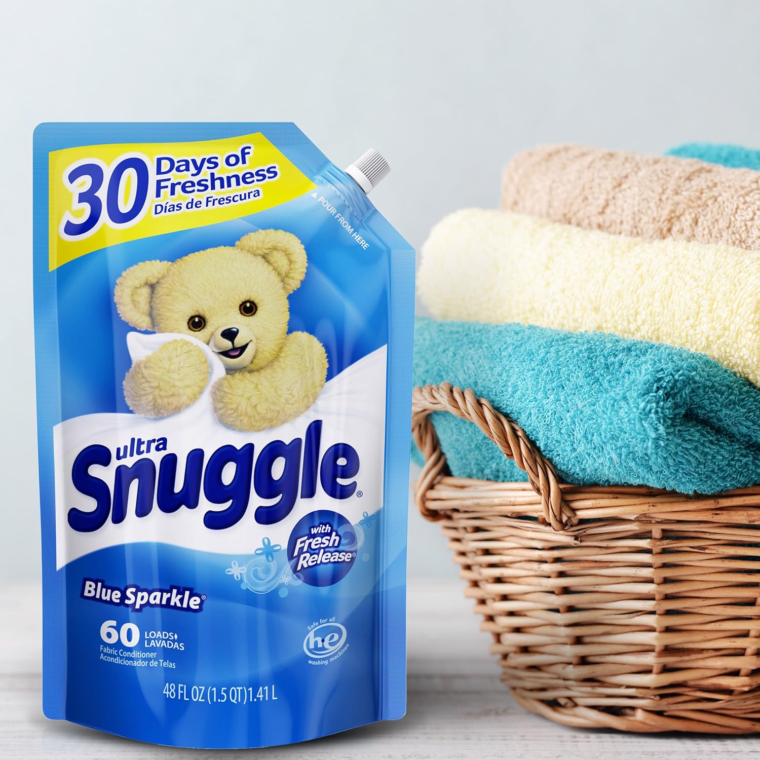 Snuggle Liquid Fabric Softener Easy-Pouch, Blue Sparkle, 48 Oz, 3Count, 180 Total Loads: Health & Personal Care