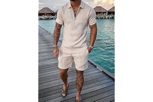 Men's Polo Shirt and Shorts Set 2 Piece Summer Outfits 3D Textured Short Sleeve Track Suit