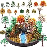 Canlierr 28 Pcs Miniature Model Trees for Diorama Mini Tiny Fake Plastic Fall Maple Trees with 40g Faux Moss for Villages, Craft, Model Train Autumn Scenery Accessories