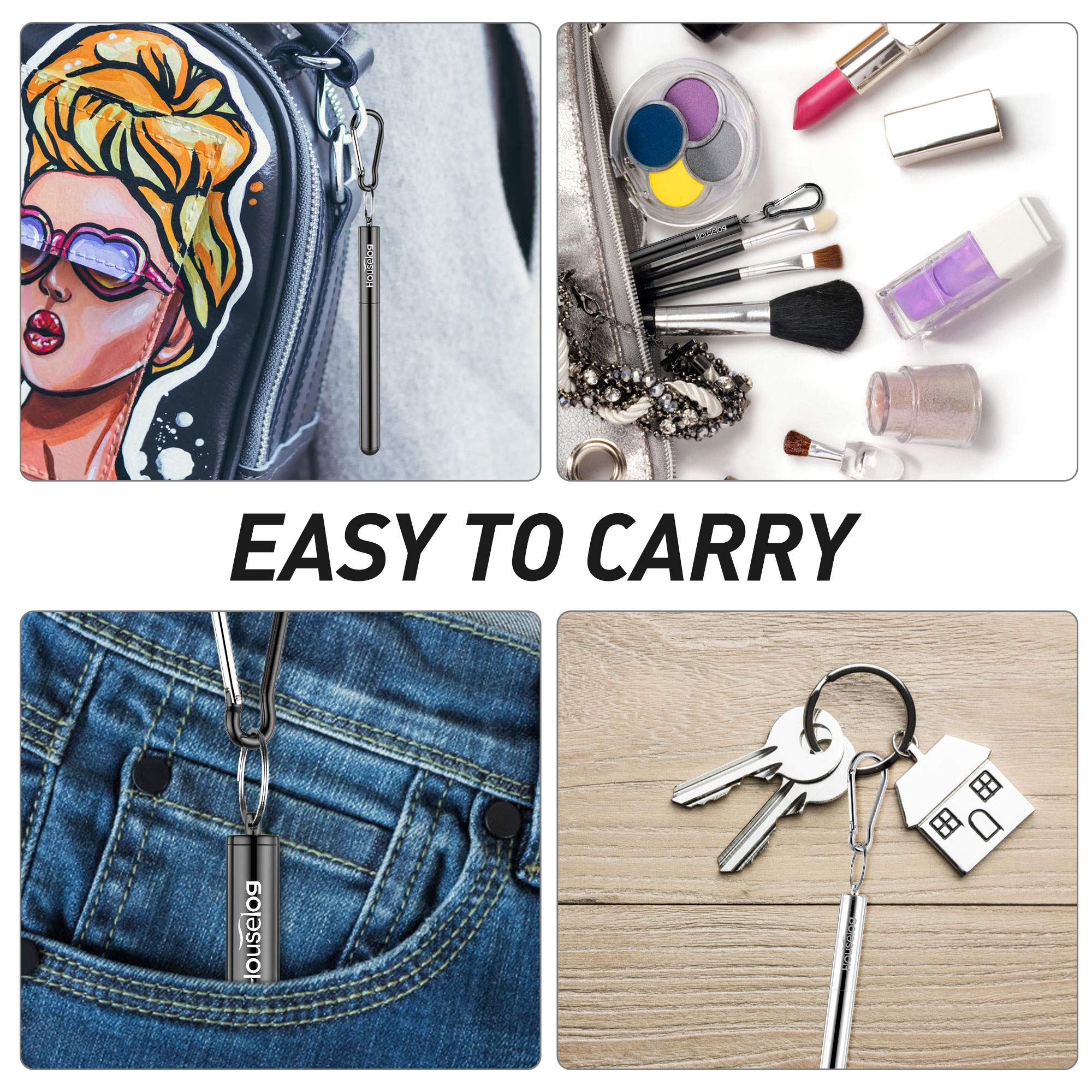 Reusable Straws - 2 Pack Telescopic Reusable Straws Stainless Steel Metal Drinking Straw (Black/Silver)