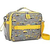 Bentgo Kids Lunch Bag - Durable, Double-Insulated Lunch Bag for Kids 3+; Holds Lunch Box, Water Bottle, & Snacks; Easy-Clean Water-Resistant Fabric & Multiple Zippered Pockets (Construction Trucks)