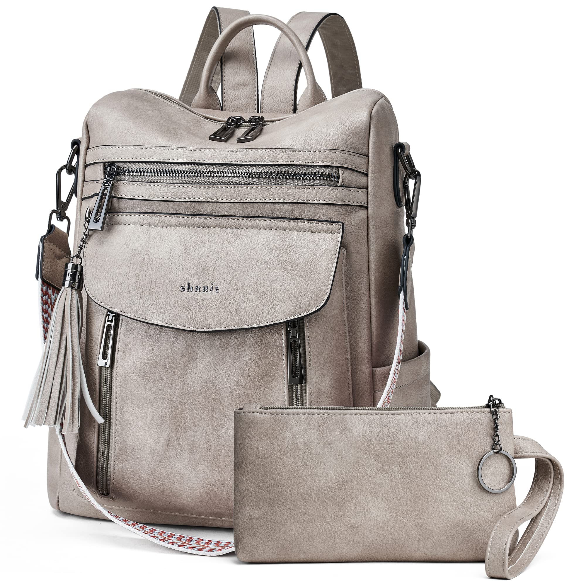 Photo 1 of Shrrie Backpack Purse for Women Fashion Leather Backpack Purse Designer Travel Backpack Convertible Shoulder Bag with Wristlet