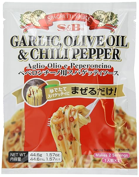 S&B GARLIC OLIVE OIL AND CHILI PEPPER PEPERONCINO SPAGHETTI SAUCE, 1.57 OUNCE