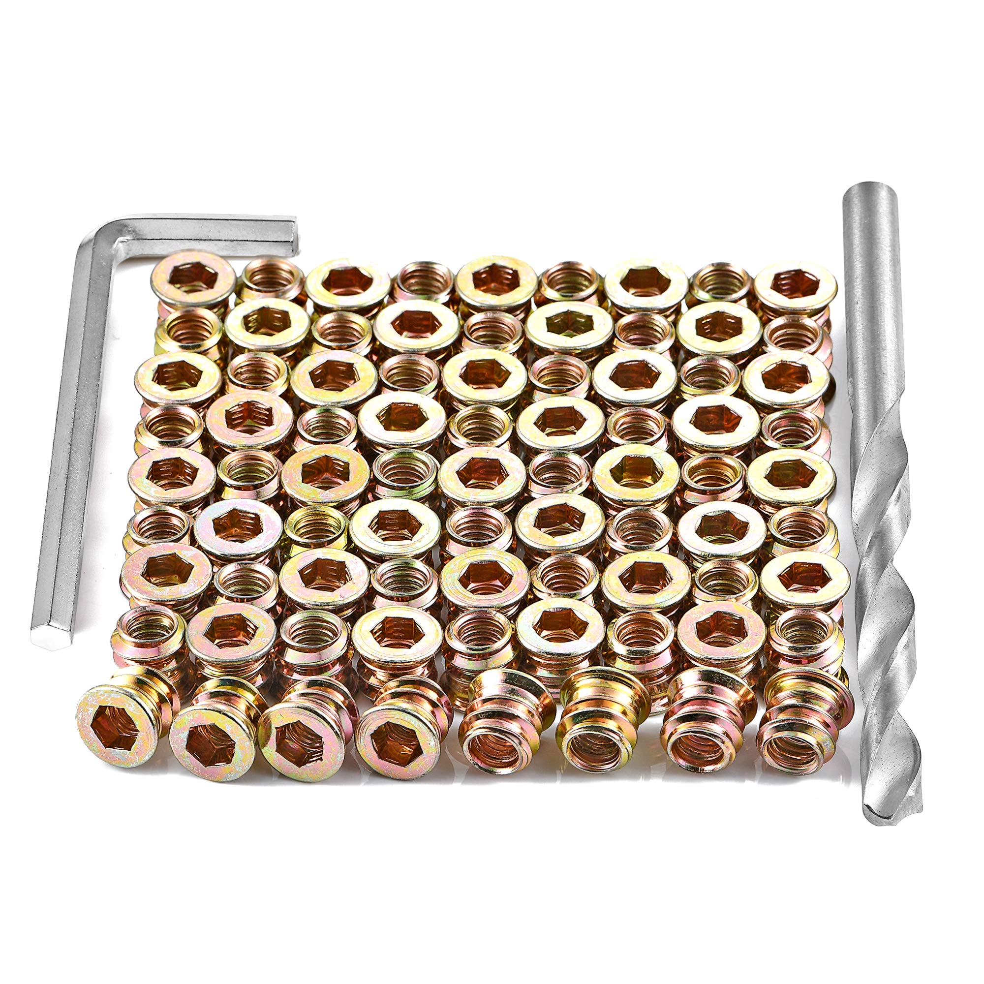 PGMJ 80 Pieces 1/4"-20 Wood Inserts Bolt Furniture Screw in Nut Threaded Fastener Connector Hex Socket Drive for Wood Furniture Assortment (1/4"-20 x 10mm)