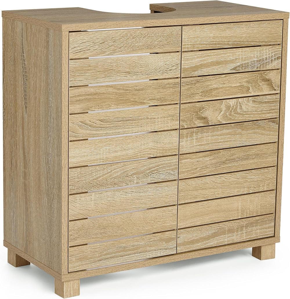 VonHaus Chester Under Sink Cabinet Oak Effect 2 Shelves Anti-Tip