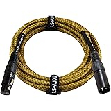 GLS Audio 15 Foot Mic Cable Balanced XLR Patch Cords XLR Male to XLR Female 15 FT Microphone Cables Brown Yellow Tweed Cloth