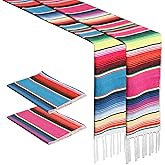 2PCS Mexican Table Runner 14 x 86 in Boho Dia De Los Muertos Decorations | Boho Style, Dia De Los Muertos/ofrenda, Vibrant Rainbow Colors, Linen Fabric, Cinco De Mayo