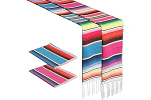ARROWOM 2PCS Mexican Table Runners, 14 x 86 Inch Day of The Dead Decorations, Rainbow Colors Mexican Fiesta Table Runner for Boho Mexican Theme Party Decorations Día De Los Muertos Picnics Table Decor