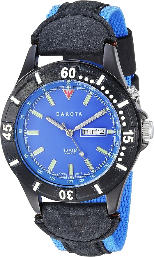 Dakota Men's Quartz Watch with Leather and Synthetic Strap, Blue/Black, 19 (Model