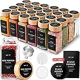EDELHAUS® Square Spice Jars with Bamboo Wooden Lid (Pack of 24) Spice Jars with Shaker Insert and 240 Labels - Bamboo Lid Glass Container for Spice Organisation [4.3 in × 1.8 in]