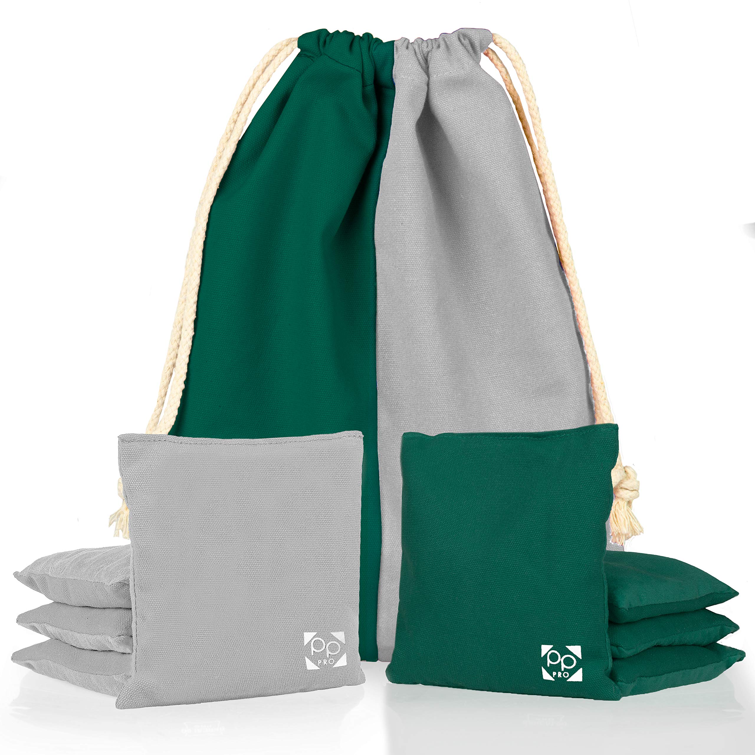Play Platoon Professional Cornhole Bags - Set of 8 Regulation All Weather Two Sided Bean Bags for Pro Corn Hole Game - 4 Hunter Green & 4 Gray