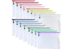 Oaimyy-16 Pcs-3"x 5"-Plastic Mesh Zipper Pouch Document Folders Bag Zipper Zip File Folders Puzzle Storage Bags for Office Supplies, Travel,Puzzles Games Organizing Storage-Multicolor