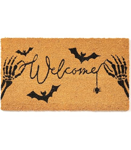 'Welcome' Halloween Doormat With Bat Design - 24'x16', Natural Coco Coir, Anti-Slip Backing - View #11