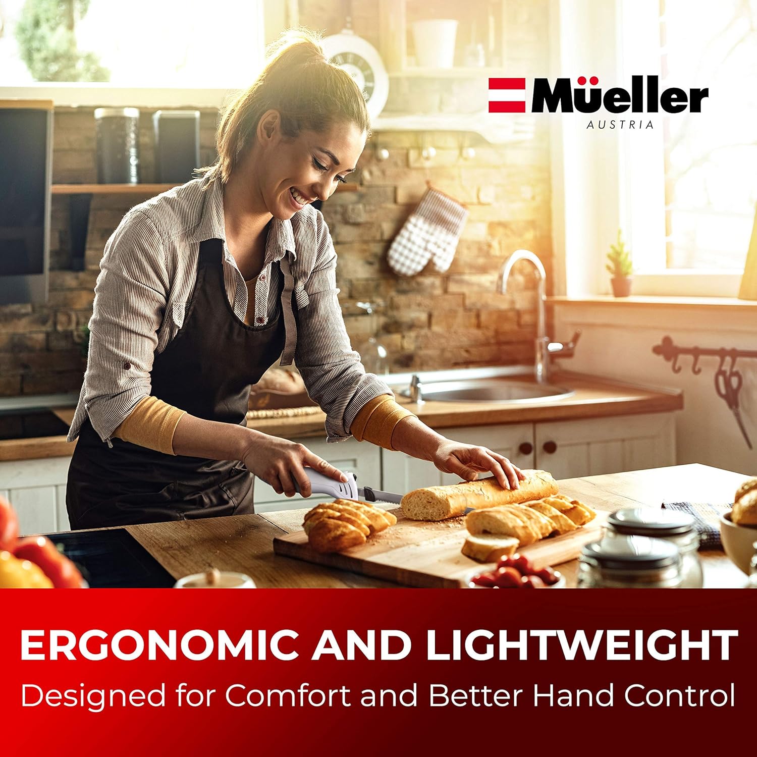 Mueller Ultra-Carver Electric Knife 100W, for Carving Meats, Poultry, Stainless Steel Blades, Powerful Motor, Ergonomic Handle, One-Touch On/Off Button, Blade Release Button, Dishwasher Safe, White: Kitchen & Dining