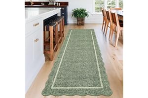 LUXLOOM Washable Runner Rug 2x6 Scalloped Runner Neutral Rug with Non Slip TPR Backing, Soft Thin Kitchen Mats, Low Pile Non 