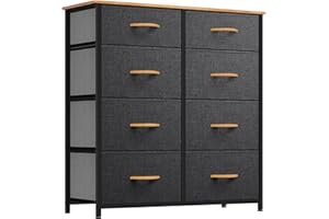 YITAHOME Dresser for Bedroom, Tall Dresser with 8 Drawers, Storage Tower with Fabric Bins, Chest of Drawers for Closet & Living Room - Sturdy Steel Frame, Wooden Top (Dark Grey)