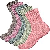 LOCONHA Womens Wool Socks 5 Pairs Winter Warm Sock Thick Knit Cabin Cozy Crew Soft Socks Gifts for Women