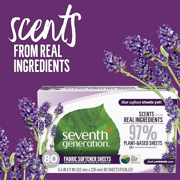 SEVENTH GENERATION, FABRIC SOFTENER SHEETS LAVENDER, 80 COUNT