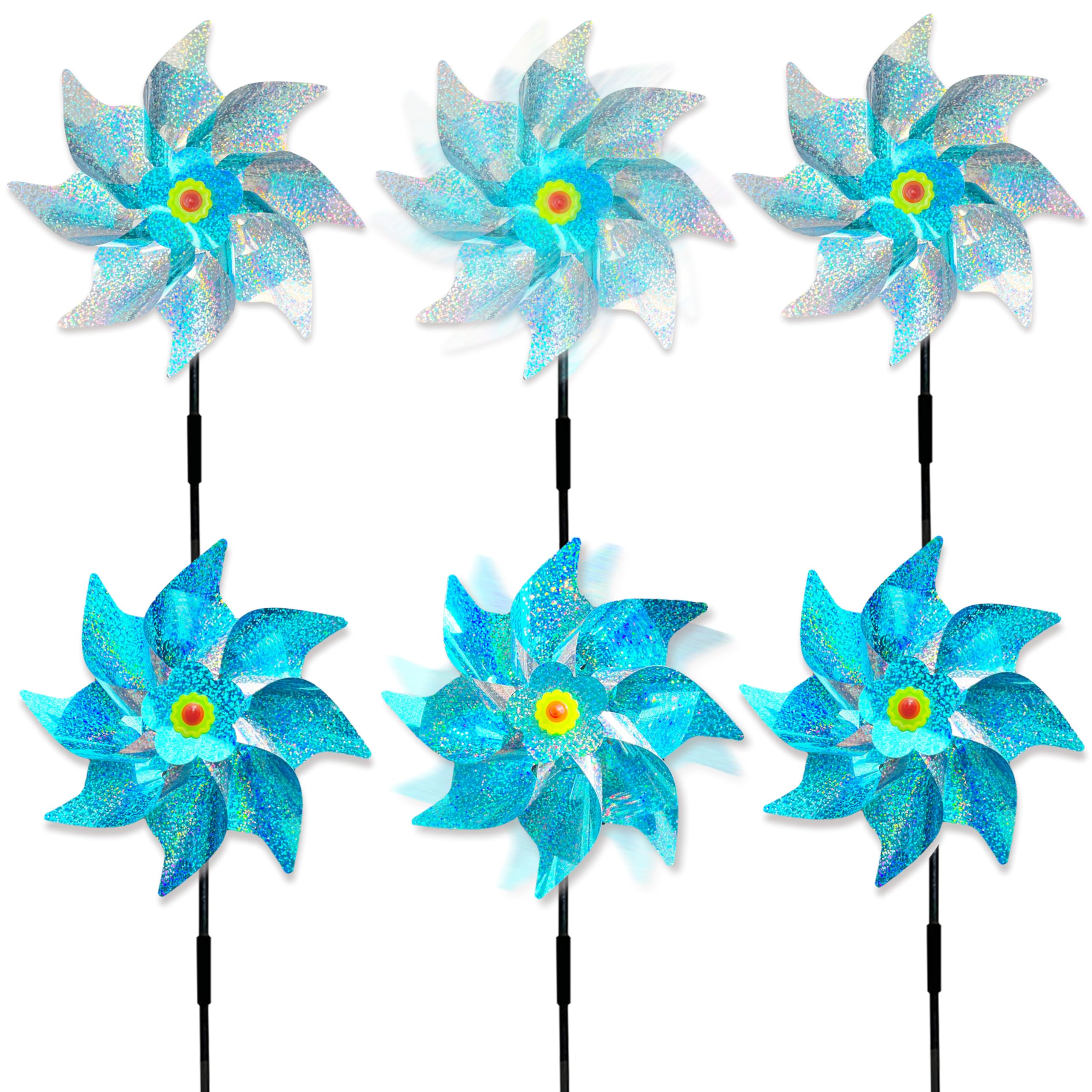 Yitla 6PCS Bird Scarers Windmills For Garden,Multicolour Reflective Bird Deterrent Windmill Pigeon Deterrent Windmills for Garden Windmills for Children (6Pcs Blue Silver)