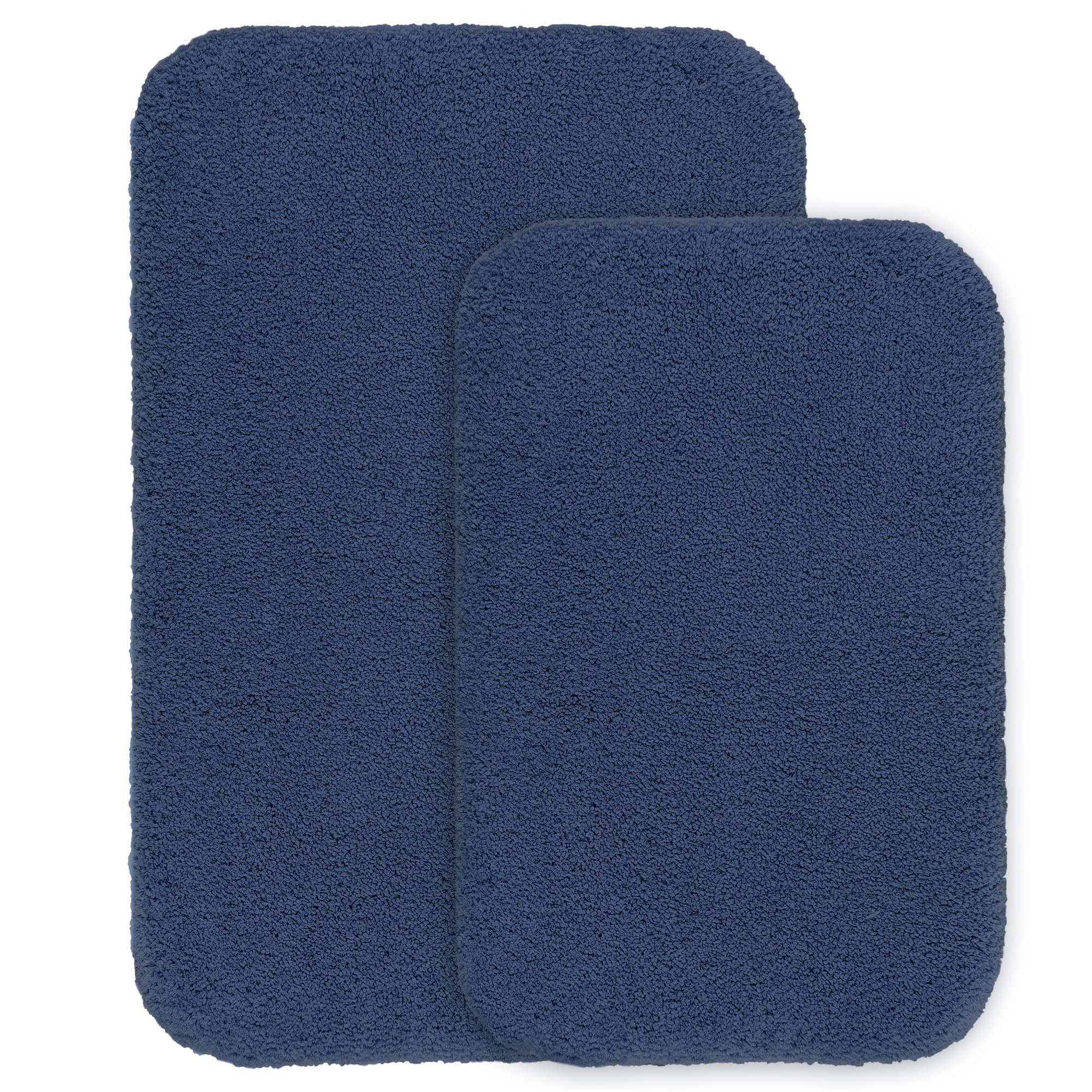 Non Slip Bath Mat 2 Pack Thickened Bath Rug for Bathroom Absorbent Ultra Soft Bathroom Mat Rug Fluffy Microfiber Bedside Rug Carpet Floor Mat, Machine Washable - 40 x 60cm & 50 x 80cm (Navy Blue)