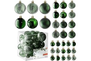 Prextex Christmas Tree Ornaments - Emerald Green Christmas Ball Ornaments Set for Christmas, Holiday, Wreath & Party Decorations (36 pcs - Small, Medium, Large) Shatterproof, 3 Size Combo