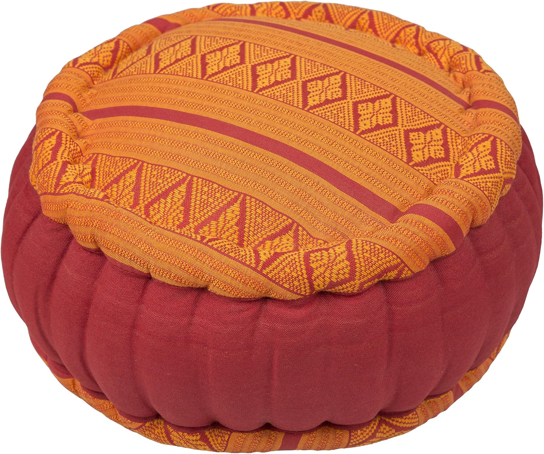 GABUR Kapok Dreams ™ Zafu Round Meditation Cushion 100% Kapok, Thai Design Pillow Orange & Red