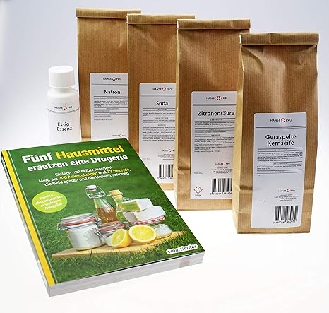 Geschenk-Set Fünf Hausmittel ersetzen eine Drogerie I Natron I Soda I Essig I Zitronensäure I Kernseife I Selber machen statt