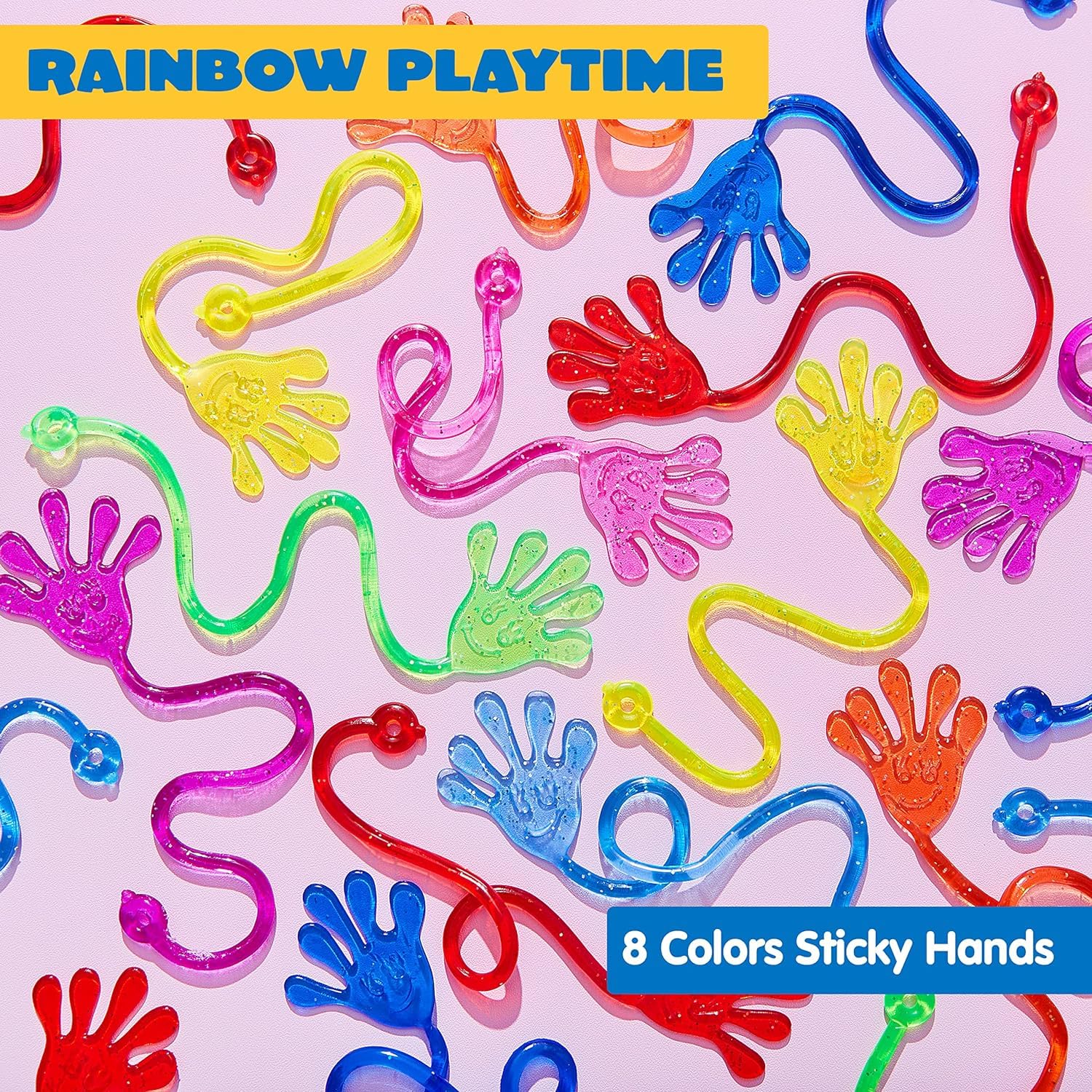 JOYIN 48Pcs Glitter Sticky Hands Party Favors, Party Table Favors Set for Kids, Holiday Traditions, Classroom Treasure Box Carnival Prizes Bulk Pinata Stuff Mini Toys
