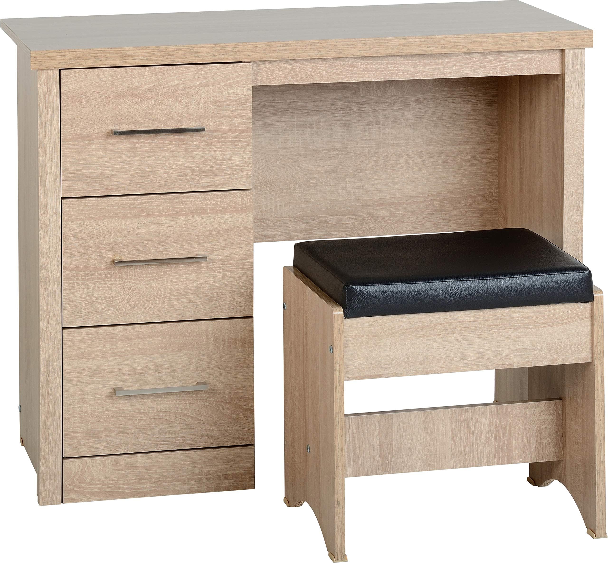 Seconique Lisbon 2 Piece Dressing Table Set - Light Oak Effect Veneer/Black Faux Leather