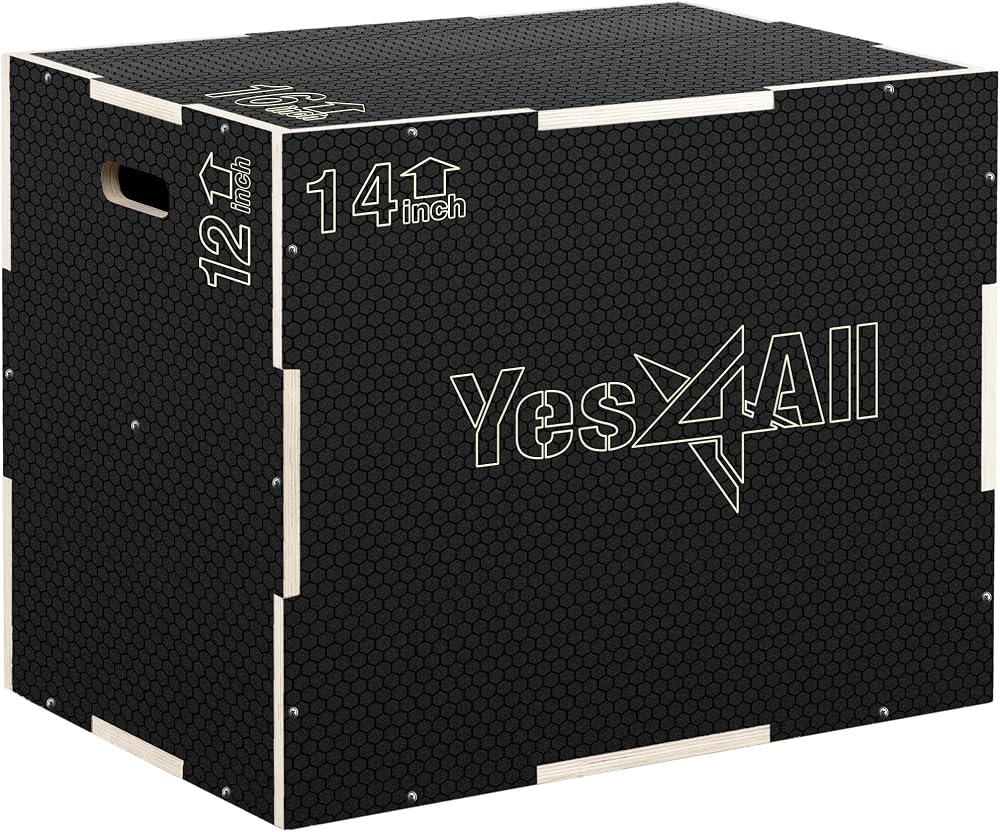 Yes4All 3 in 1 Non-Slip Wooden Plyo Box 16 14 12 inches Black