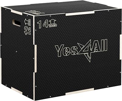 Yes4All 3 in 1 Non-Slip Wooden Plyo Box 16 14 12 inches Black