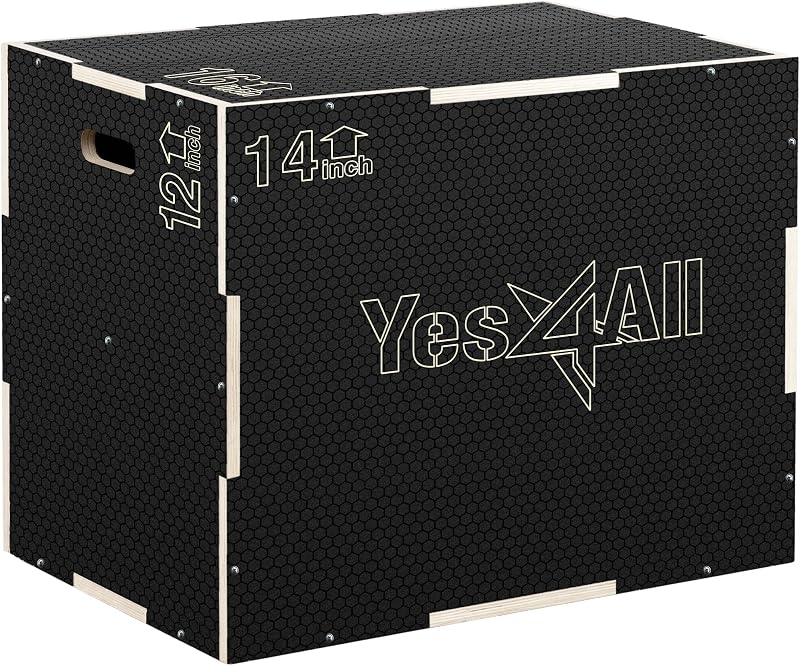 Yes4All 3 in 1 Non-Slip Wooden Plyo Box 16 14 12 inches Black